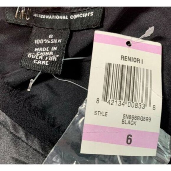 INC 6 Black 100% Silk Jewel Cinched V- Neck Raw Edge Mesh Trim Sleeveless Blouse - Picture 6 of 6